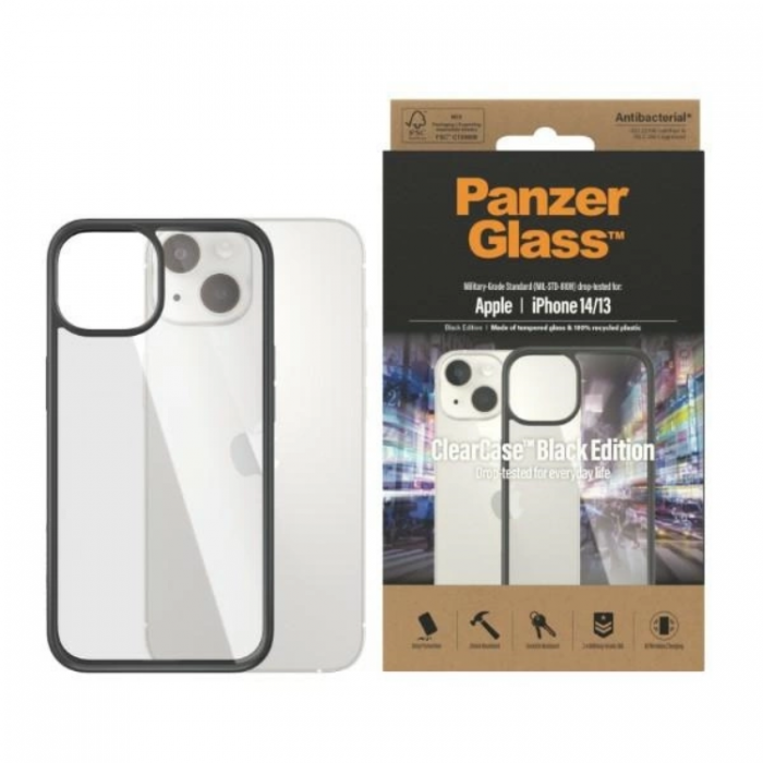 PanzerGlass - PanzerGlass iPhone 13/14/15 Mobilskal Antibacterial - Transparent/Svart