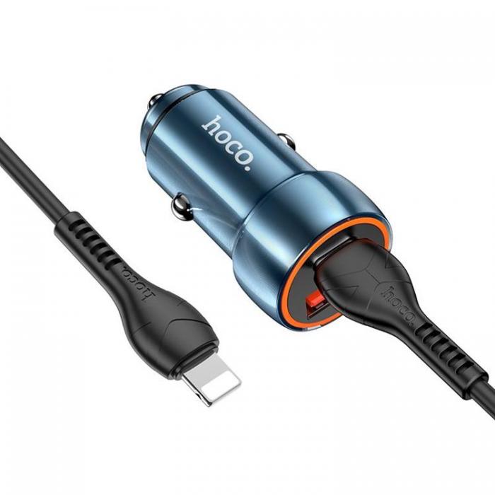 Hoco - Hoco Billaddare 20W USB-A/Typ-C + Kabel Typ-C Till Lightning - Safirbl