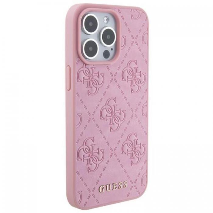 Guess - Guess iPhone 15 Pro Mobilskal Lder Stamped - Rosa