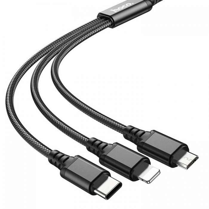 Hoco - Hoco 3in1 USB-A till USB-C, Lightning, microUSB kabel X76 1m