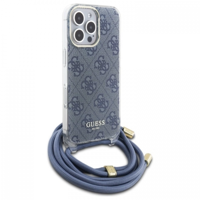 Guess - Guess iPhone 16 Pro Max Mobilskal Crossbody Cord 4G Print - Bl