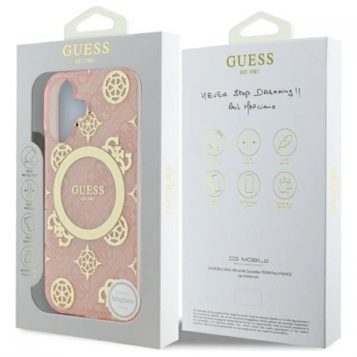 Guess - Guess iPhone 16 Mobilskal MagSafe IML Peony On 4G Background