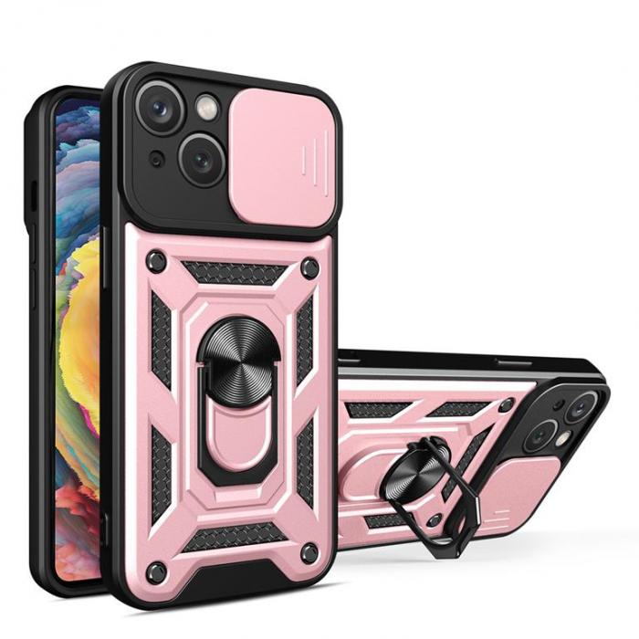 Ruhtel - iPhone 14 Plus Skal med Ringhllare Hybrid Armor Camshield - Rosa