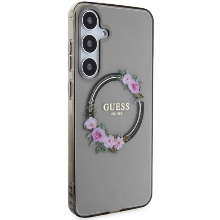 Guess - Guess Galaxy S24 Mobilskal Magsafe IML Flowers Wreath - Svart