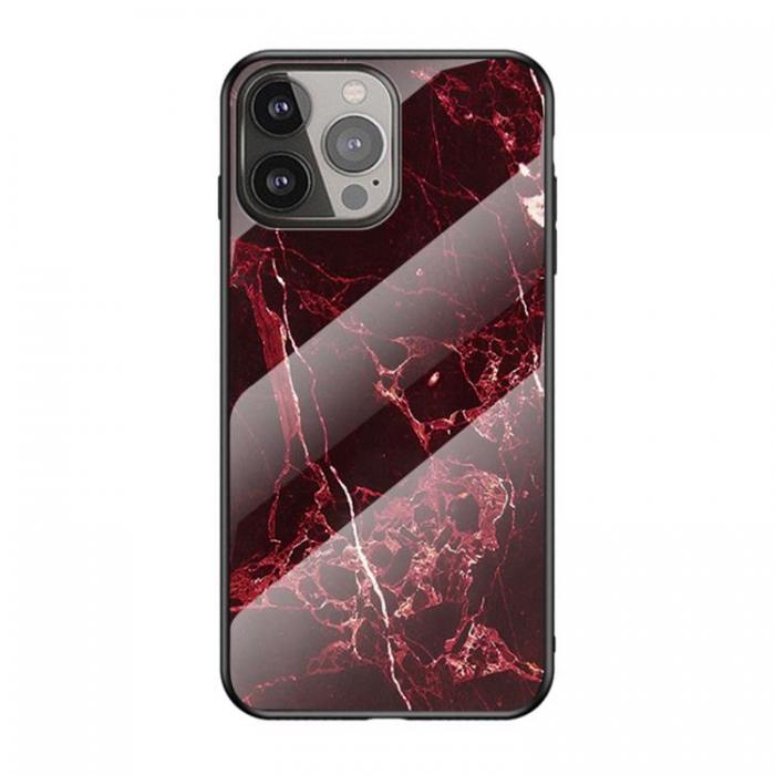 A-One Brand - Anti-Scratch Hrdat Glas Skrmskydd Skal iPhone 13 Pro - Rd Marble