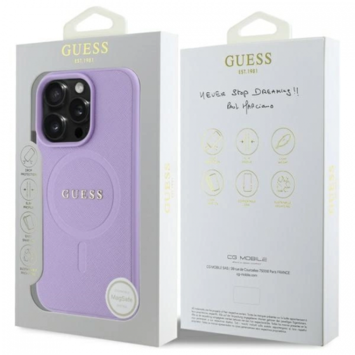 Guess - Guess iPhone 16 Pro Max Mobilskal MagSafe Saffiano - Lila