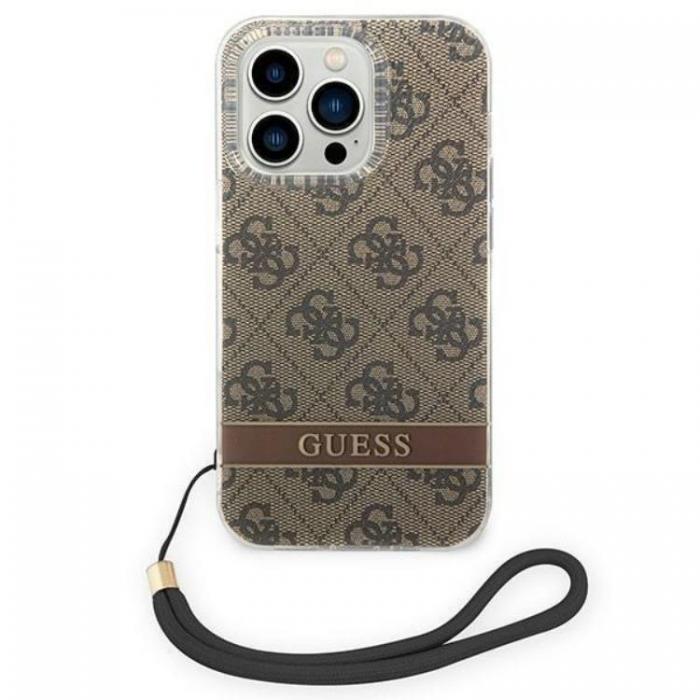 Guess - GUESS iPhone 14 Pro Max Skal Print Strap - Brun