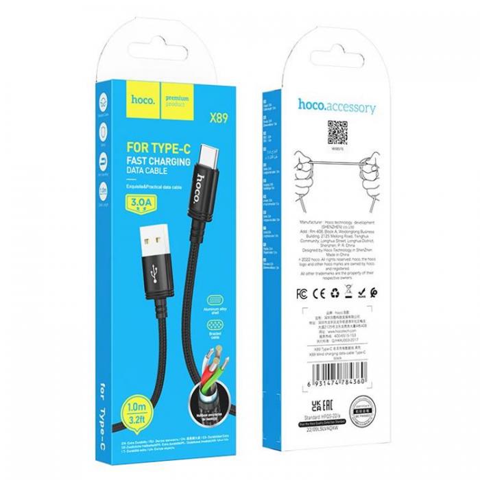 Hoco - Hoco USB-A till USB-C 1m 3A Kabel X89 - Svart