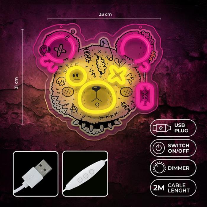 Forever Light - Forever Light Neon ART LED PUNK TEDDY BEAR FLA01 - Rosa/Gul