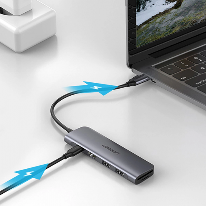 Ugreen - Ugreen 6in1 HUB USB-C Till USB-C, HDMI, SD/TF Kortlsare, 2xUSB-A 3.0