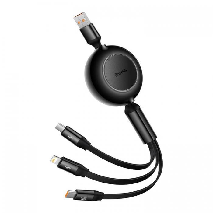 BASEUS - Baseus 3in1 Retractable USB/MicroUSB/Lightning/Typ-C 66W 1.1m