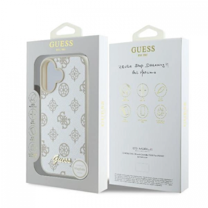 Guess - Guess iPhone 16 Mobilskal MagSafe Peony Script Logo - Vit