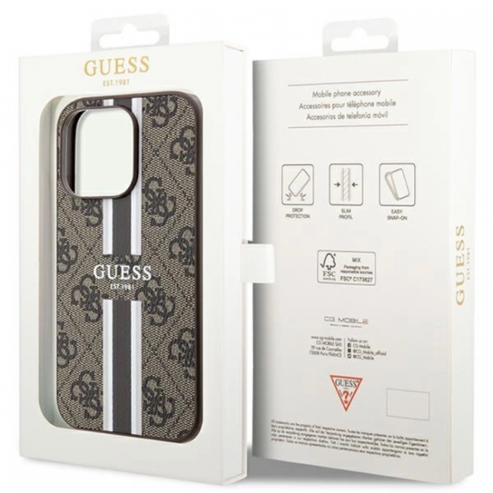 Guess - Guess iPhone 15 Pro Mobilskal Magsafe Printed Stripes - Brun