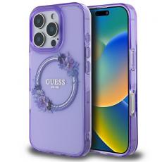 Guess - Guess iPhone 16 Mobilskal MagSafe IML Flowers Wreath - Lila