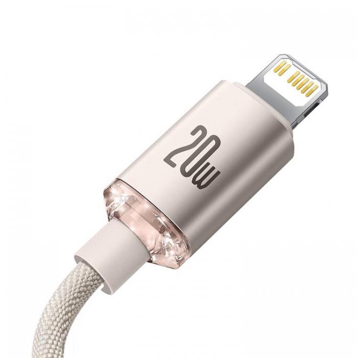 BASEUS - Baseus USB-C Till Lightning Kabel 20W 1.2m Crystal Shine Rosa