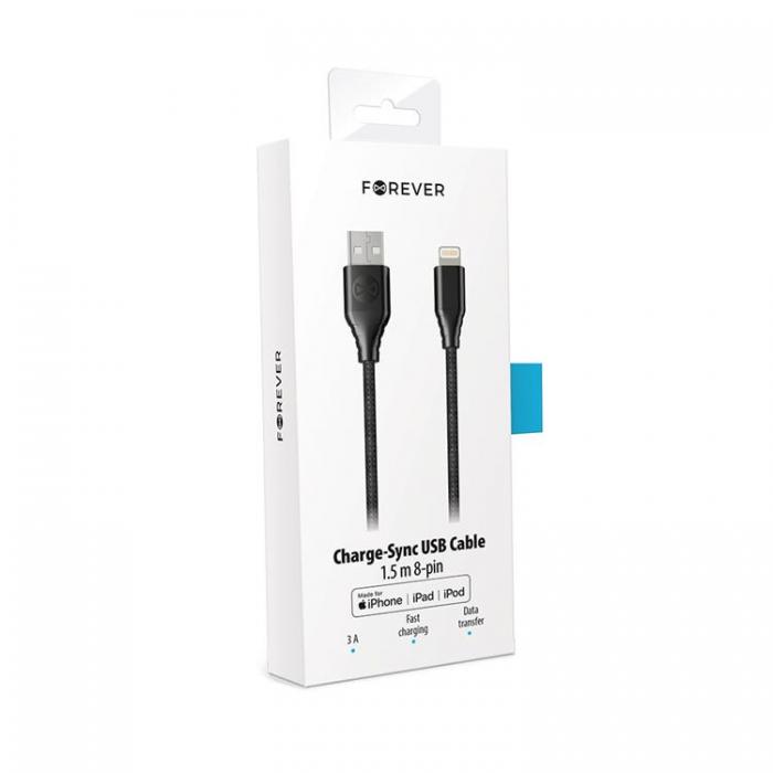 Forever - Forever Core USB Till Lightning 1.5m Kabel 2.4A MFI Classic