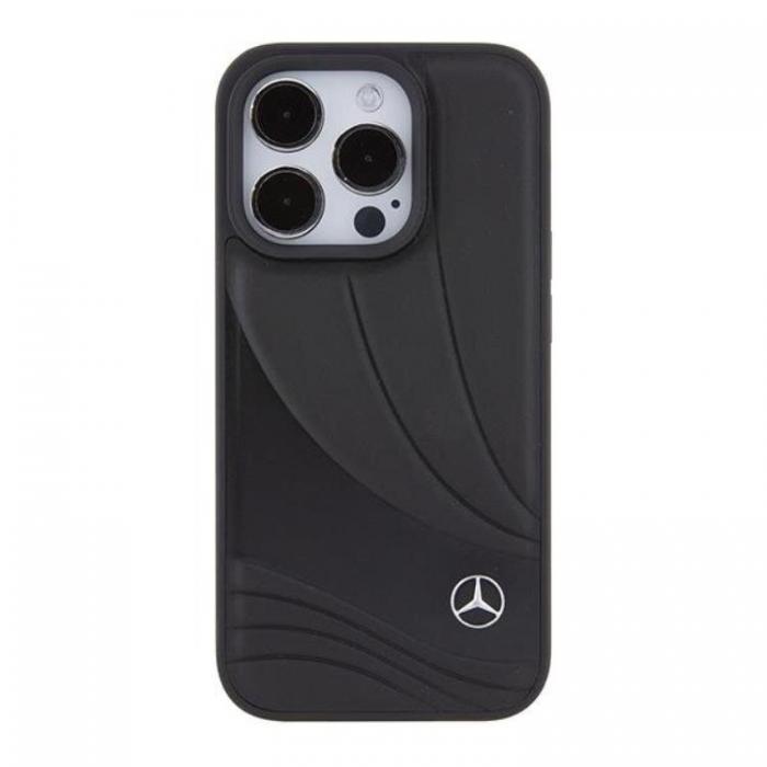 Mercedes - Mercedes iPhone 15 Pro Mobilskal Lder Wave Pattern - Svart