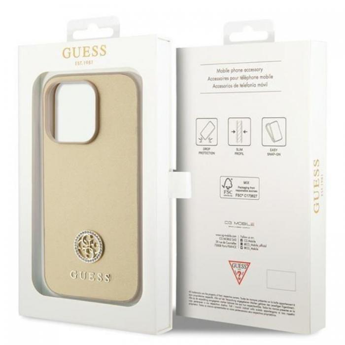 Guess - Guess iPhone 15 Pro Max Mobilskal Strass Metal Logo - Guld