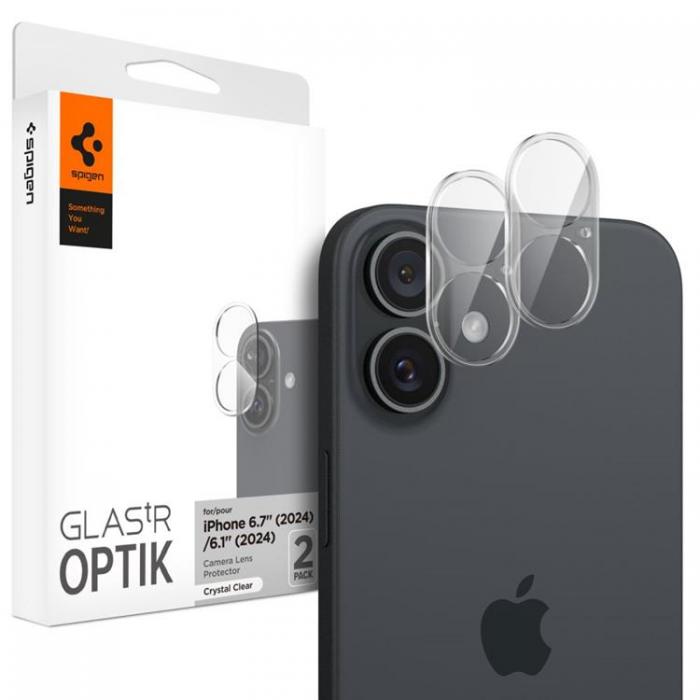 Spigen - [2-Pack] Spigen iPhone 16/16 Plus Kameralinsskydd Hrdat glas Optik Pro - Clear