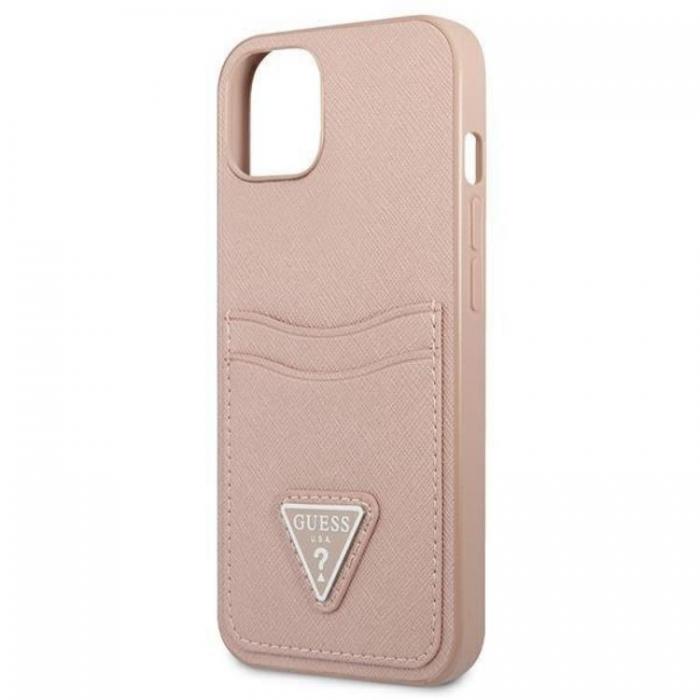 Guess - Guess iPhone 13 Skal Saffiano Triangle Logo Korthllare - Rosa