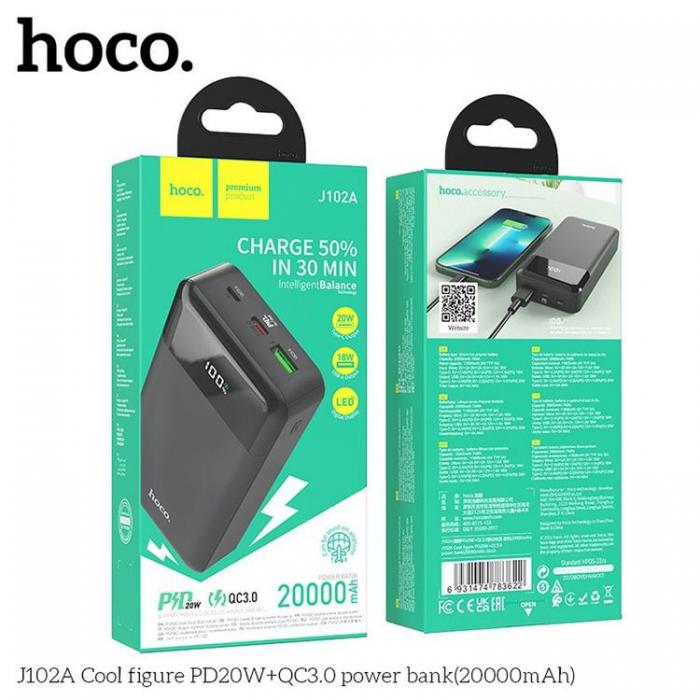 Hoco - Hoco Powerbank 20000 mAh 20W PD QC3.0 3A J102A - Svart