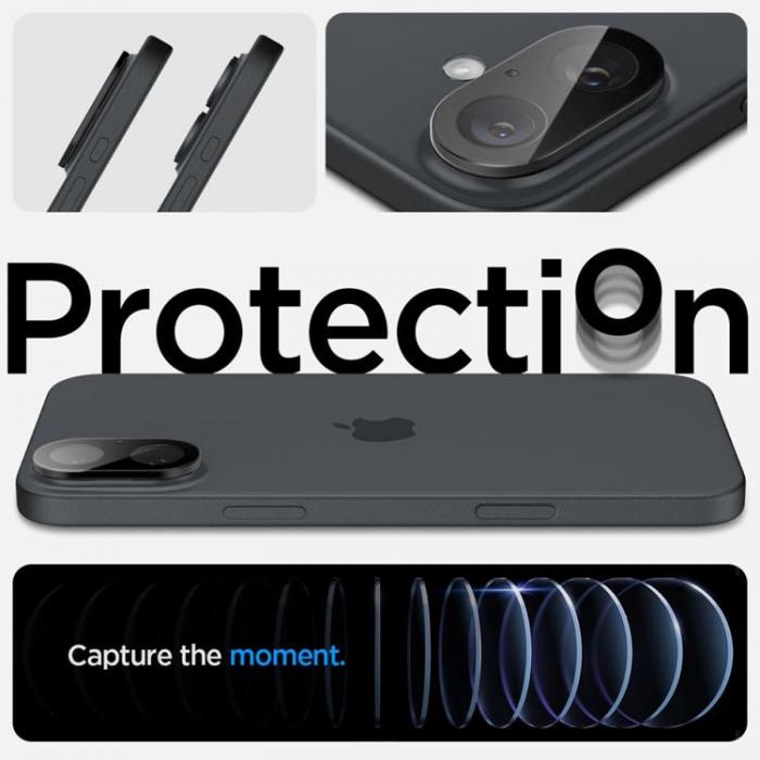 Spigen - [2-Pack] Spigen iPhone 16/16 Plus Kameralinsskydd Hrdat glas Optik Pro - Svart