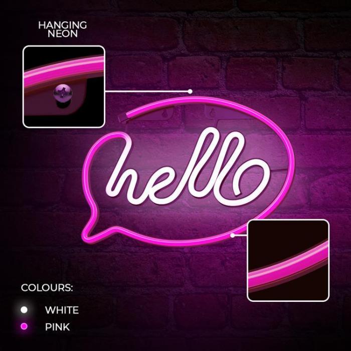 Forever Light - Forever Light LED Neon HELLO Bat FLNE15 + USB - Rosa/Vit