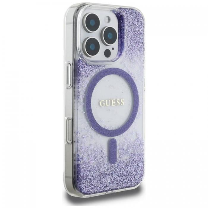 Guess - Guess iPhone 16 Pro Max Mobilskal MagSafe HC Resin Bottom Glitter - Lila