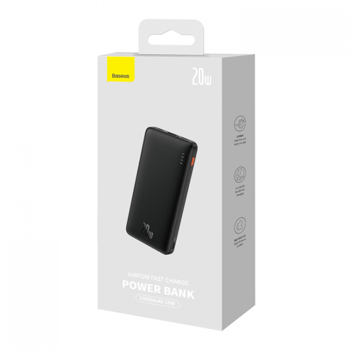 BASEUS - Baseus Powerbank 10000 mAh 20W Med USB-A Till USB-C Kabel - Svart