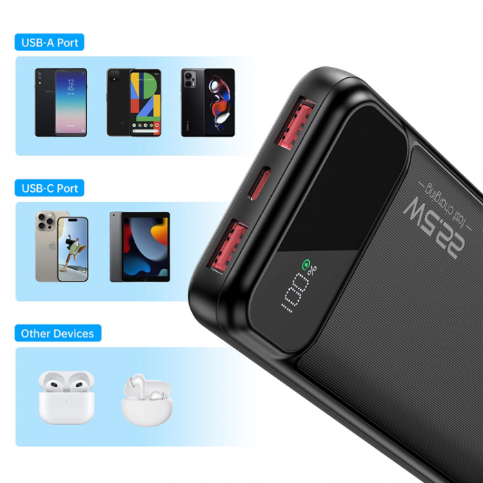 Choetech - Choetech Powerbank 10000mAh 22.5W PD USB-C, USB-A - Svart