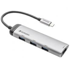 Verbatim - Verbatim USB-C till USB-A 4-Portar Hubb Adapter 49147 - Silver