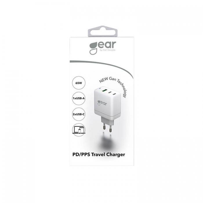 GEAR - GEAR Laddare GAN 220V 2xUSB-C + 1xUSB-A PD / PPS 65W - Vit