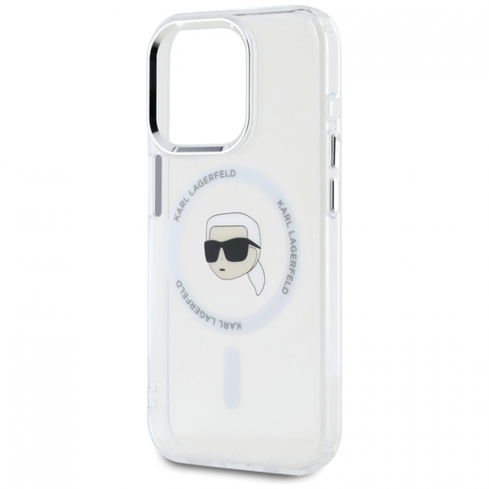 KARL LAGERFELD - Karl Lagerfeld iPhone 15 Pro Max Mobilskal Magsafe Metal Karl Head - Vit