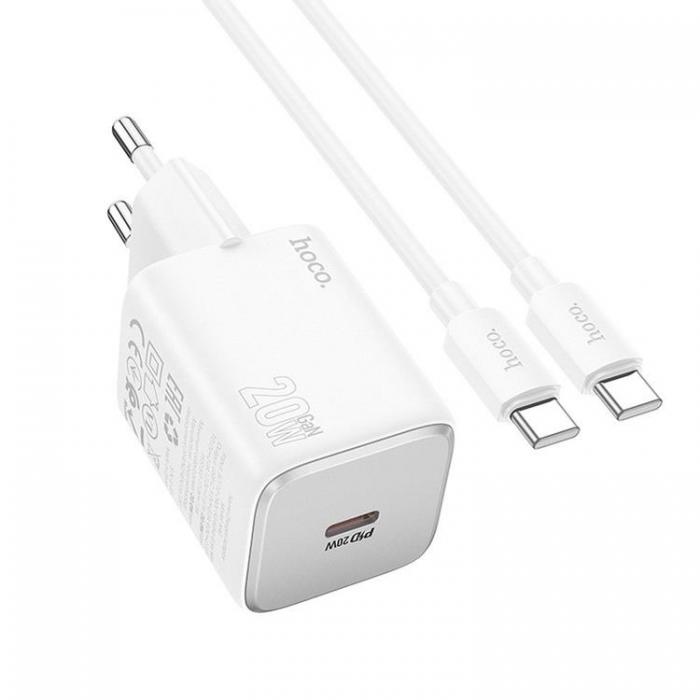 Hoco - Hoco Vggladdare 20W Type C + Kable USB-C till USB-C 1m - Vit