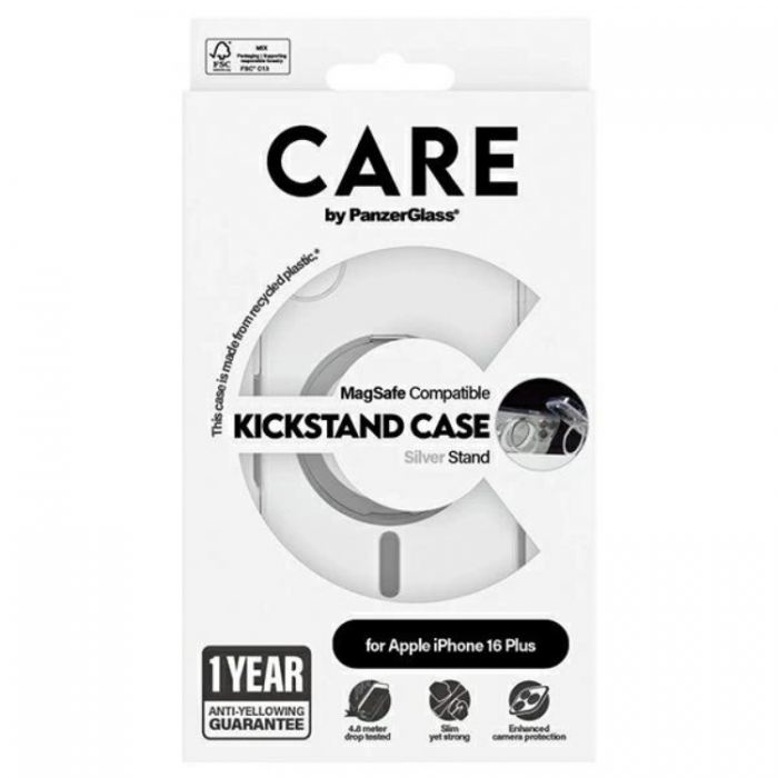 PanzerGlass - CARE By PanzerGlass iPhone 16 Plus Mobilskal MagSafe Kickstand - Silver