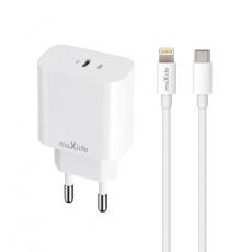 Maxlife - Maxlife Väggladdare USB-C 20W med Lightning Kabel PD QC Vit