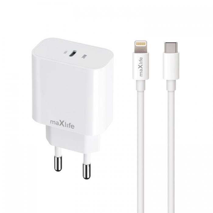 Maxlife - Maxlife Vggladdare USB-C 20W med Lightning Kabel PD QC Vit