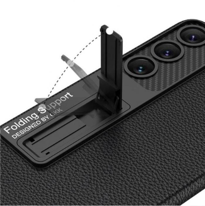 GKK - GKK Galaxy S23 Plus Mobilskal Kickstand PU-Lder - Carbon