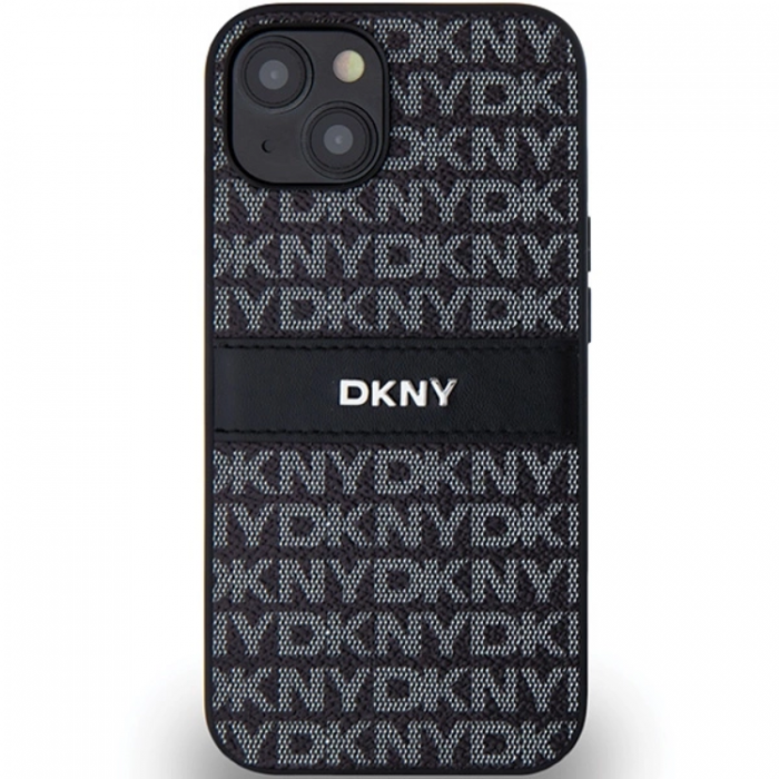 DKNY - DKNY iPhone 15/14/13 Mobilskal Lder Mono Stripe & Metal Logo - Svart