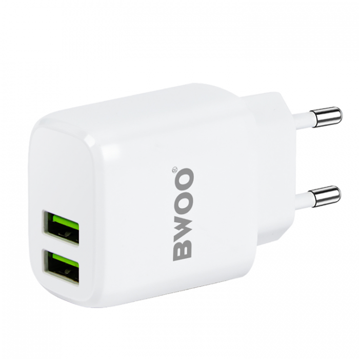 BWOO - BWOO Vggladdare 2xUSB-A + USB-C Kabel 1m - Vit