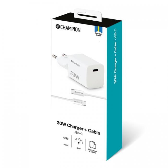 Champion - Champion Snabbladdare 30W + USB-C Kabel - Vit