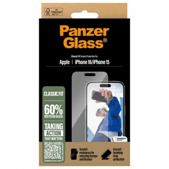 PanzerGlass - PanzerGlass iPhone 16 Hrdat Glas Skrmskydd Classic Fit - Clear