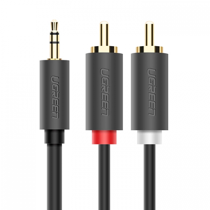 Ugreen - Ugreen Aux till 2xRCA 1m Kabel 3.5 mm mini jack - Gr