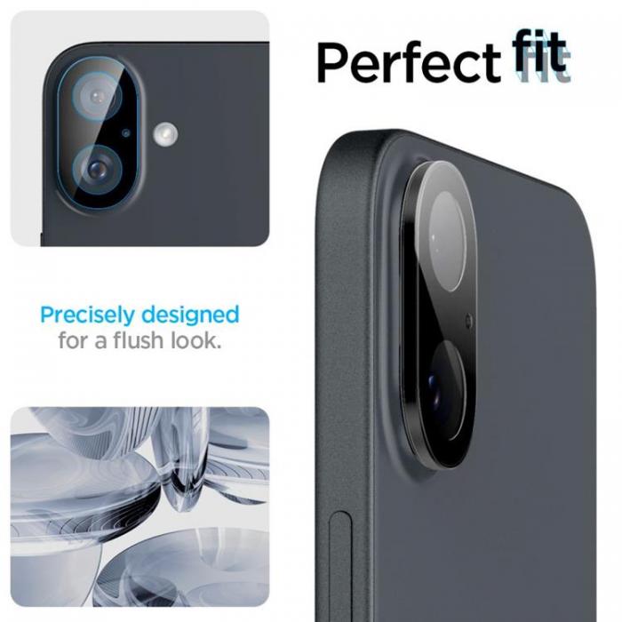 Spigen - [2-Pack] Spigen iPhone 16/16 Plus Kameralinsskydd Hrdat glas Optik Pro - Svart