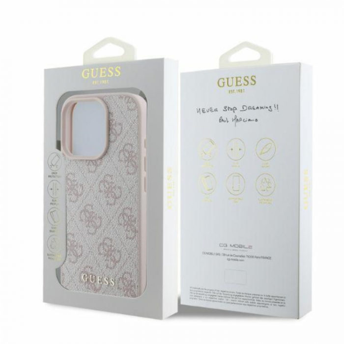 Guess - Guess iPhone 16 Pro Max Mobilskal 4G Metal Gold Logo - Rosa