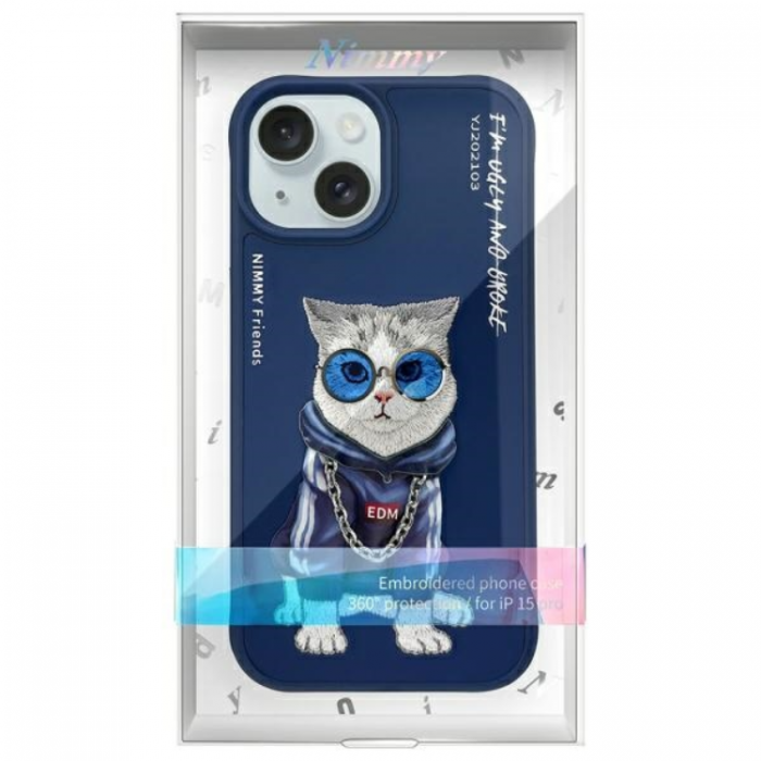 NIMMY - Nimmy iPhone 15 Mobilskal Glasses Cool Cat - Bl