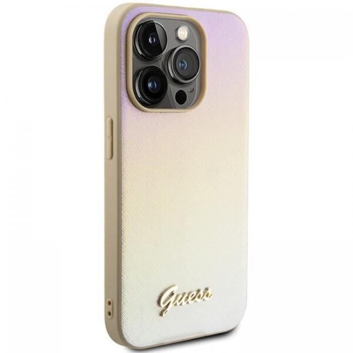 Guess - Guess iPhone 14 Pro Mobilskal Saffiano Iridescent Script - Guld