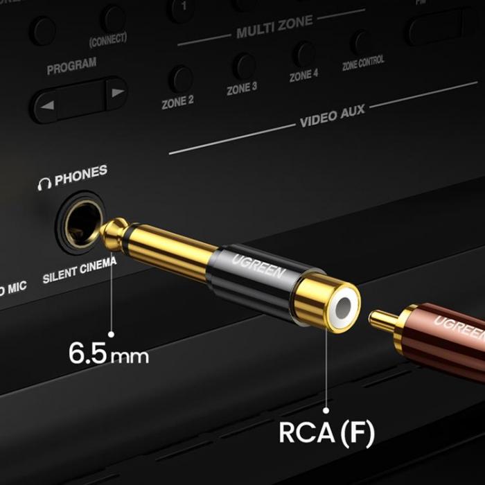 Ugreen - Ugreen 6.35 mm Jackadapter (hane) till RCA (hona) - Guld