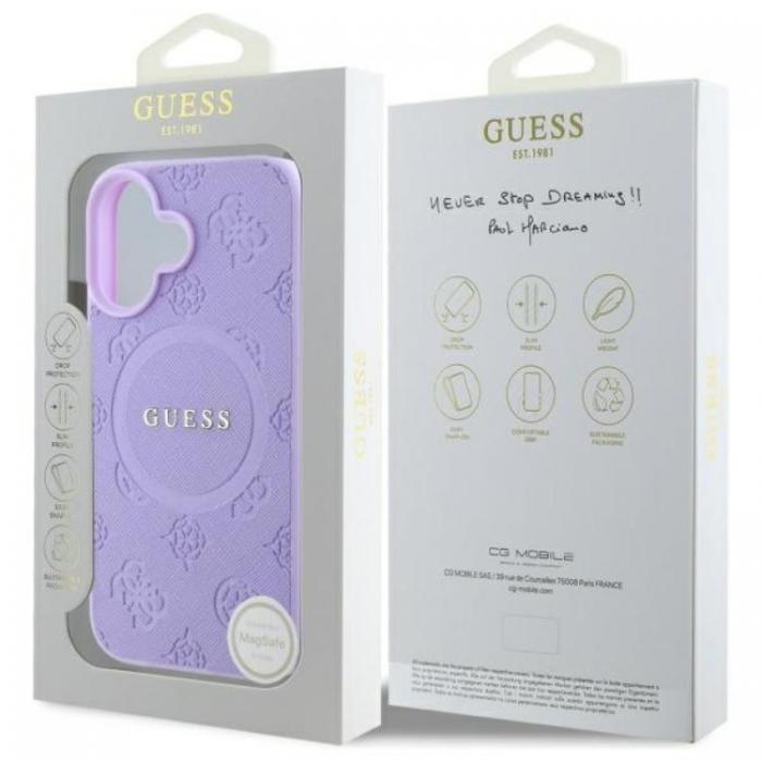 Guess - Guess iPhone 16 Plus Mobilskal Magsafe Saffiano Peony Classic Logo - Lila