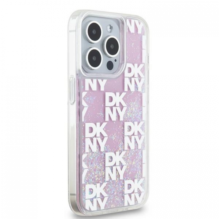 DKNY - DKNY iPhone 15 Pro Mobilskal Liquid Glitter Multi Logo - Rosa